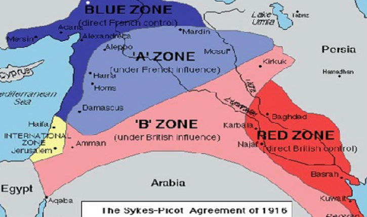 Carte des accords Sykes-Picot 1916